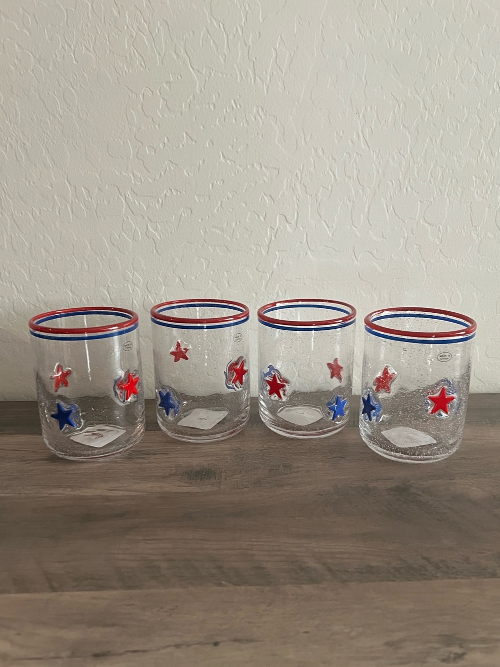 NEW Patriotic Stars Icon Glasses Fourth of July Red & Blue 4pc Set